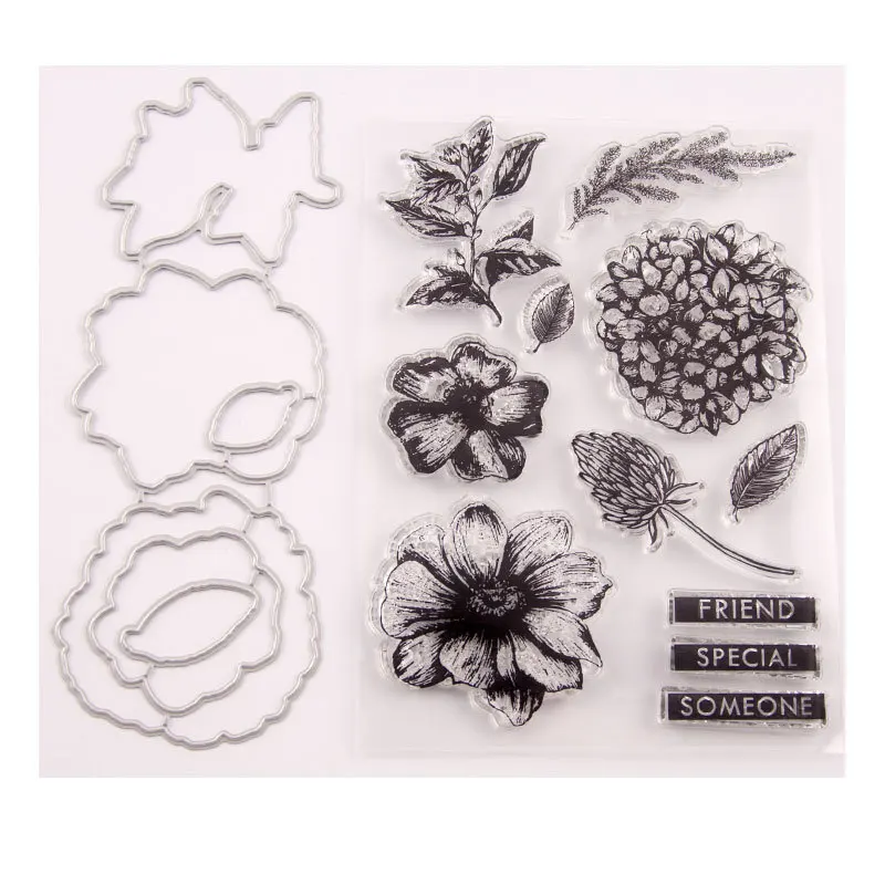 

KLJUYP Flowers Transparent Clear Silicone Stamp Cutting Dies Set for DIY scrapbooking/photo album Decorative