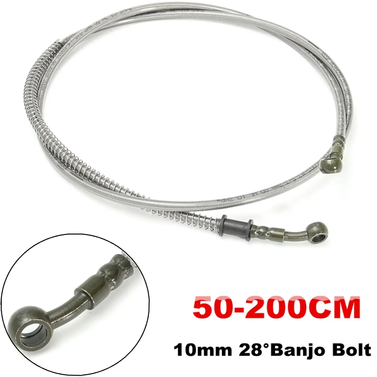 Motorcycle Bike Braided Brake Clutch Oil Hose Line Pipe 10mm Banjo 50cm