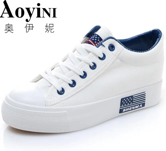 

Wedges Canvas Shoes Woman Platform Vulcanized Shoes Hidden Heel Height Increasing Casual Shoes female chaussure femme