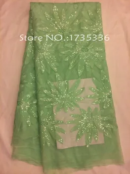 

Most popular style African net lace fabric! High class L874 French net lace in green color for party dress!