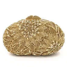 Золотая Ослепительная Женская металлическая под золото клатчи цветок Minaudiere сумки кошельки алмаз вечерние свадебные Клач для коктейля сумка
