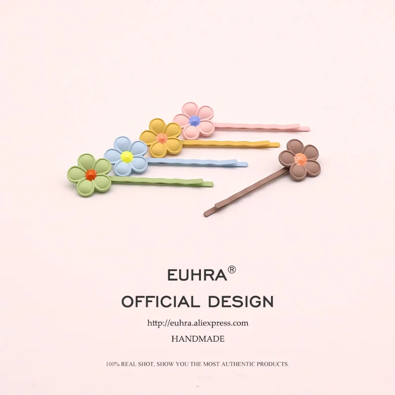 

EUHRA 5 Colors Floral Small Flower Multicolored Petals Pins Bobby Pin Girls Hair Clip Hair Grips Women Bob Pins