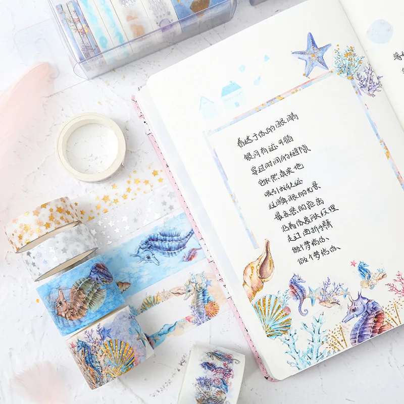 12 компл./лот DIY японская бумага декоративная клейкая лента бронзовая подводный мир угловой васи лента/маскирующая Лента наклейки