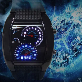 

2017 Fashion Aviation Turbo Dial Flash LED Watch Gift Mens Lady Sports Car Meter Stainless steel Dress Wristwatches