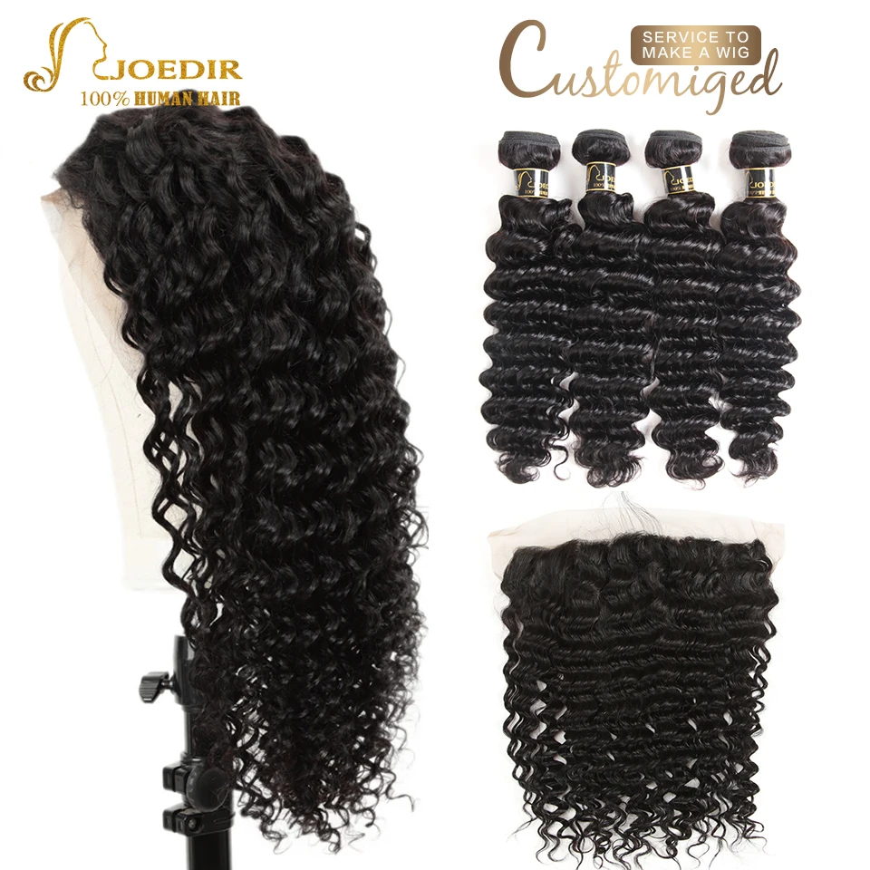 

Joedir Lace Front Human Hair Wigs Pre Plucked Brazilian Deep Wave Hair Bundles With Closure Lace Frontal With Bundles Custom Wig