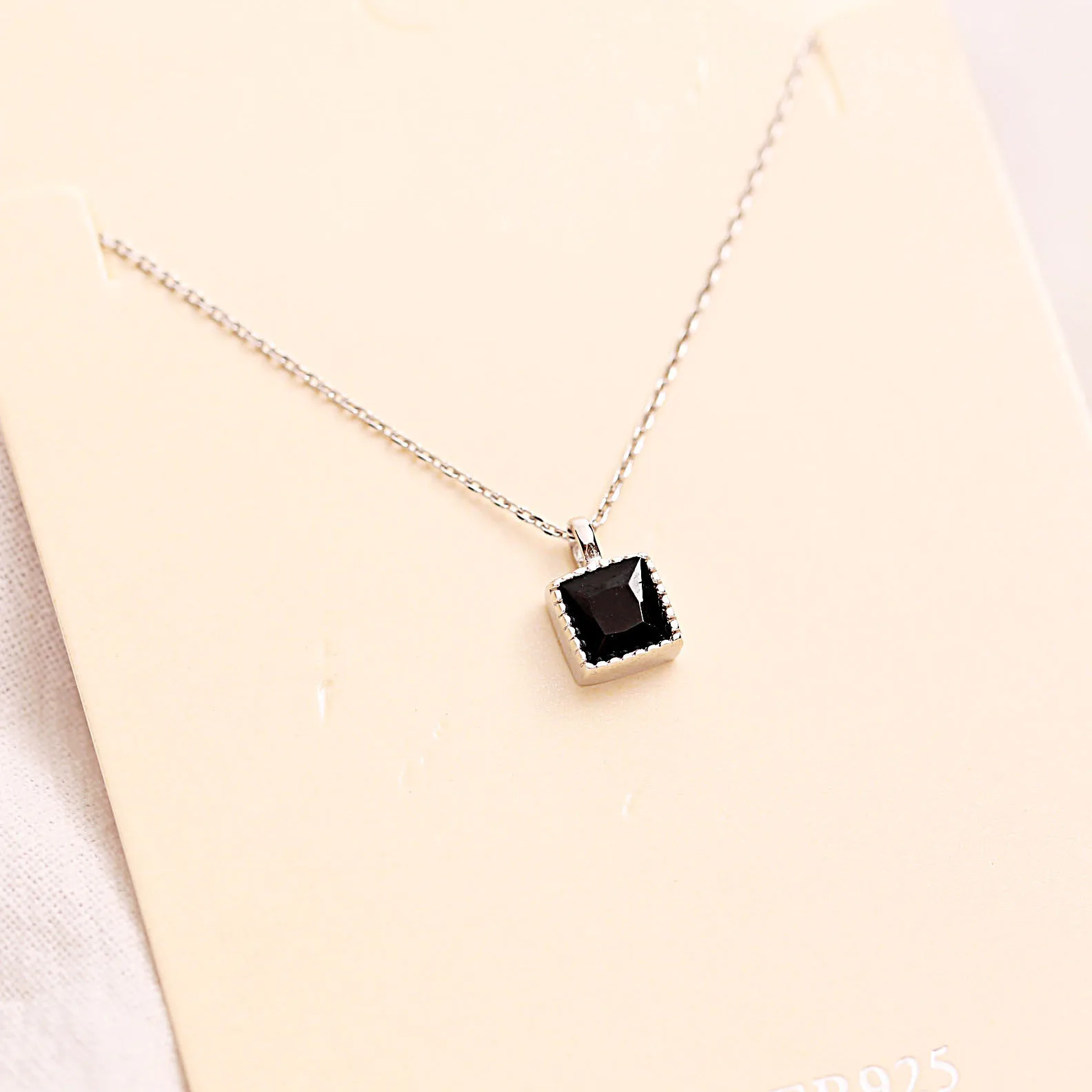 black cubic zircon square block necklace woman 100% 925 Sterling silver nacklace Jewellery Clavicle chain pendant charms gift