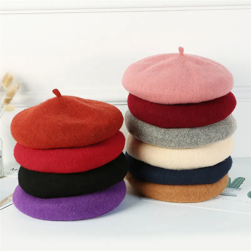 Зимний теплый шерстяной берет, женские шапки французского художника для женщин, плоская шапка, вязаные шапки-бини, женские береты для девочек, женская шапка для художника