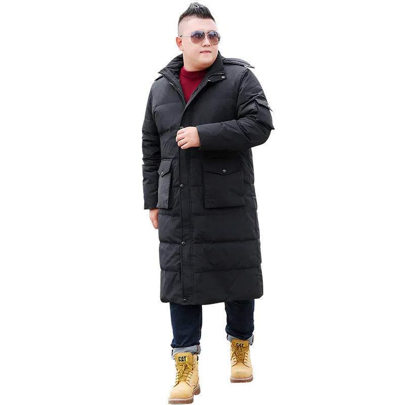 Зима, большой размер, свободное мужское длинное теплое пальто с капюшоном, мужская длинная куртка выше колен, большие размеры, XL-8XL, 9XL, 10XL, черная куртка - Цвет: Black