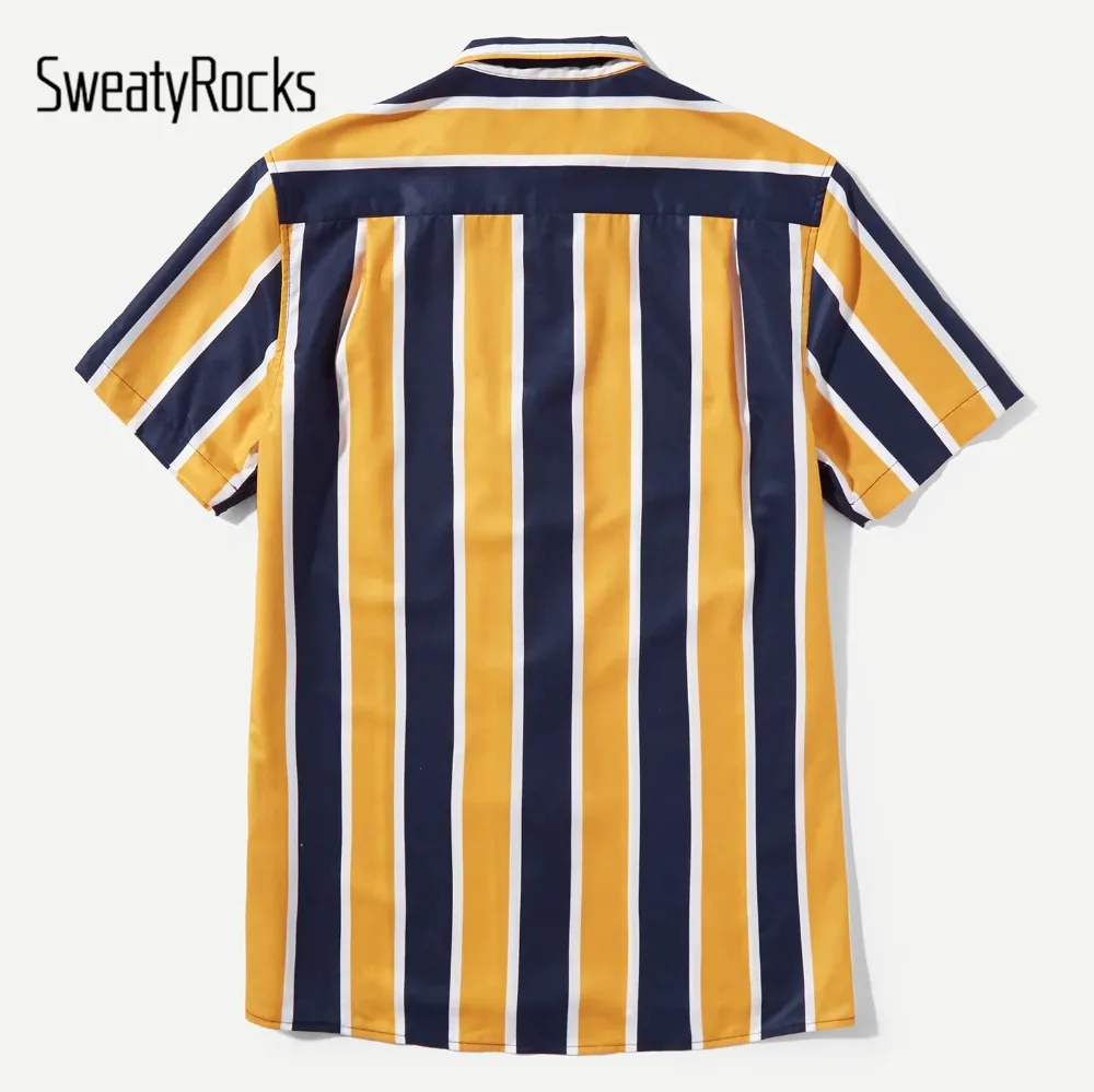 SweatyRocks Мужская рубашка в полоску уличная рубашка с коротким рукавом на пуговицах модная одежда Новая Летняя Повседневная рубашка