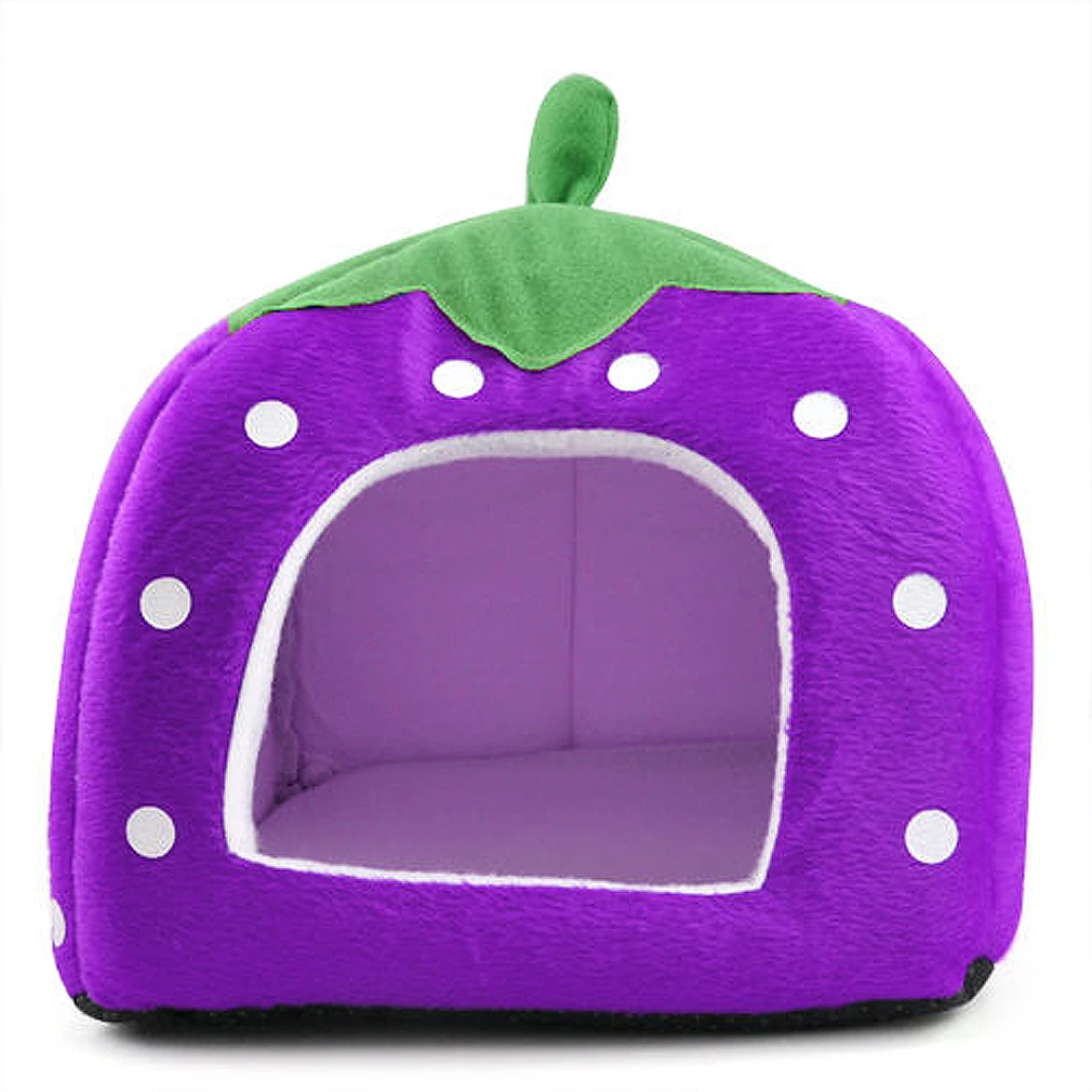 Soft Strawberry Pet Igloo Dog Cat Bed House Kennel Doggy Cushion Basket