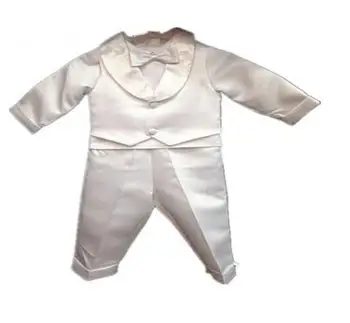 

4set /lot Wholesale Baby boy Christening Baptism Infant Satin Vest Set with Pants +hat white boy clother