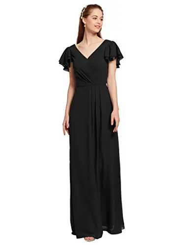 

Chiffon Long Evening Dresses With Sleeves V Neck Formal Prom Dresses Women Plus Size Evening Gowns Evening Dress Real Photos