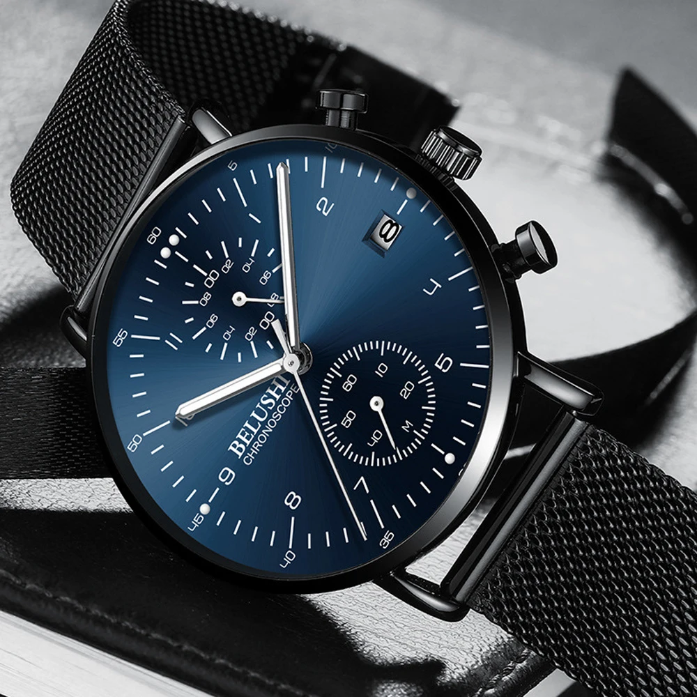 Mens Watches High Quality Steel Mesh Business Quartz Wristwatch Male