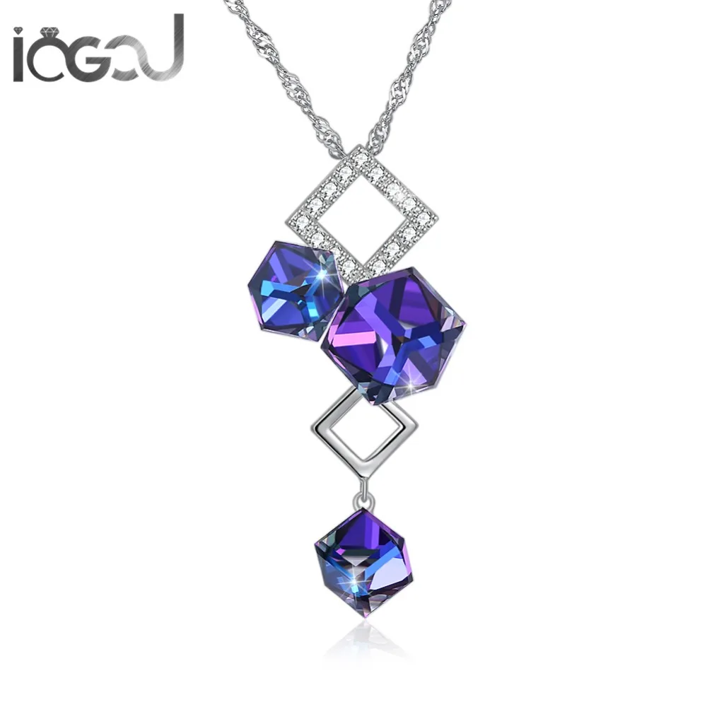 

IOGOU Blue Lovely Bear Crystal From Swarovski Necklace Solid 925 Sterling Silver Mujer's Pendent Necklace Chain