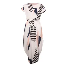 Womail Geonmetric Vestido Ocasional Das Mulheres do Sexo Feminino de Manga Curta V Pescoço Assimétrico Vestido Estampado Para As Mulheres 22. Apr.20