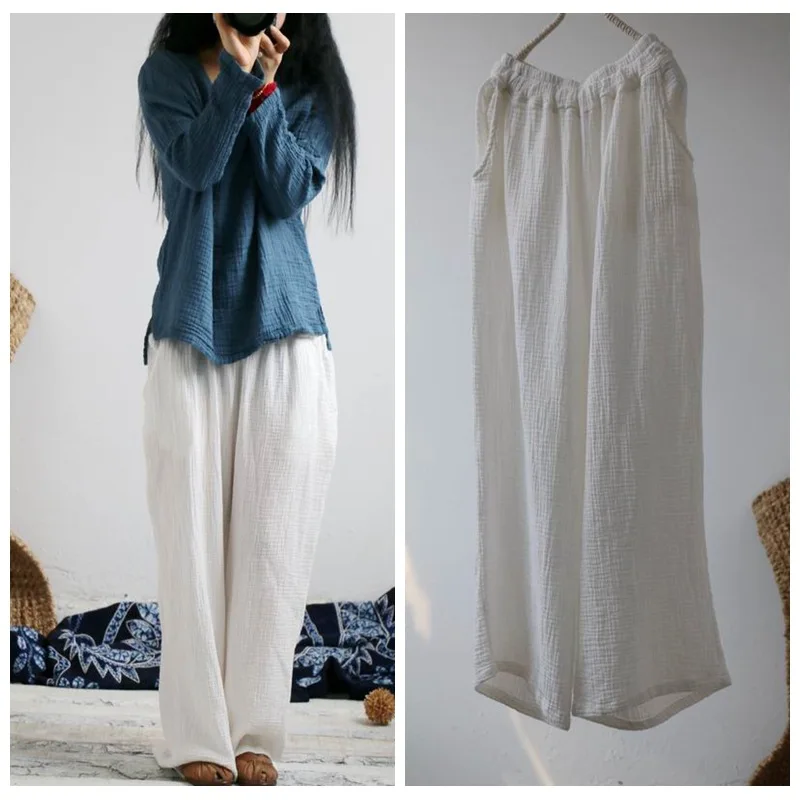 

YoYiKamomo Women Retro spring Loose Harem Pants Casual Solid color elastic waist trousers Wide Leg Pants