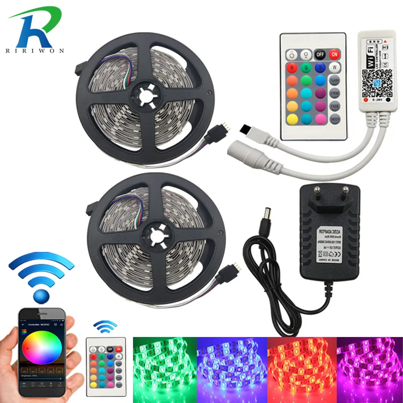 LED Strip Light RGBW RGB Waterproof 5m 10m 15m WiFi Music Control Diode Tape LED Stripe Ribbon WiFi Contrller EU Adapter DC 12V