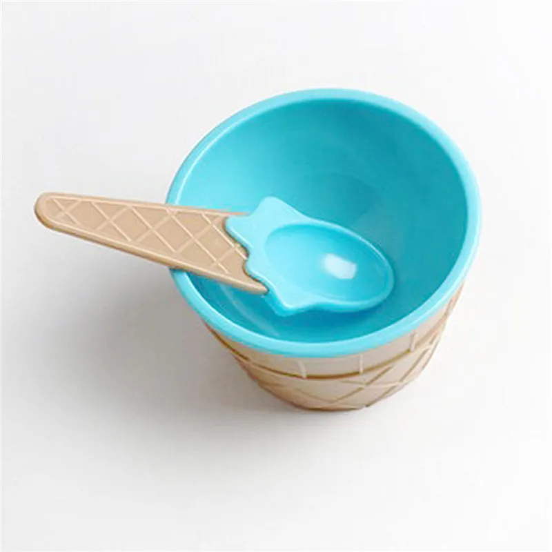 Children's Tableware Food Containers Cups Cream Bowls Spoons Dinnerware Kids Dishes Solid Feeding Baby Bowls Plates Ice Dishes - Color: Blue