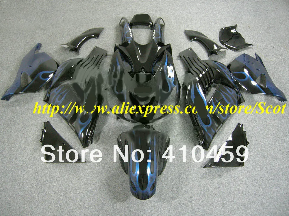 

Injection mold Fairing kit for KAWASAKI Ninja ZX14R 06 07 ZX 14R 2006 2007 ZX-14R 06-07 Blue flames black Fairings set KY10