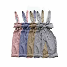 Весенние Комбинезоны для маленьких девочек, свободная хлопковая однотонная Одежда для девочек, детские прямые комбинезоны для девочек, детские повседневные Комбинезоны, От 3 до 8 лет для девочек