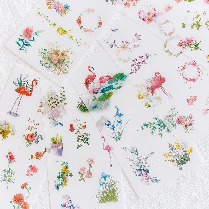 

6 Pcs/Pack Kawaii Pink Flamingo Decoracion Journal Cute Diary Plants Stickers Scrapbooking Flakes Stationery School Supplies
