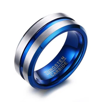 

Men Band Ring Quality Tungsten Carbide Wedding Ring Blue Color Plated 8mm Punk Ring Utr8224