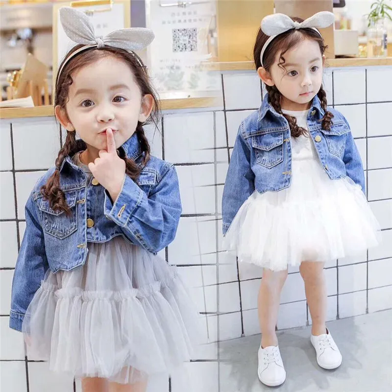 

New 2018 Autumn Girls Denim Dress Baby Girl Clothing Set Fashion Girls Dress +Denim Jacket Suit Kids Clothes 2PCS Outfits