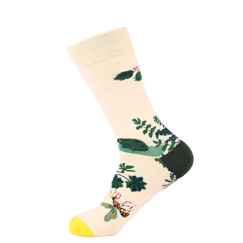 Новое поступление, мужские хлопчатобумажные счастливые мужские носки, цветные теплые забавные носки с цветами и птицами, Calcetines Hombre Divertido, подарок для мужчин