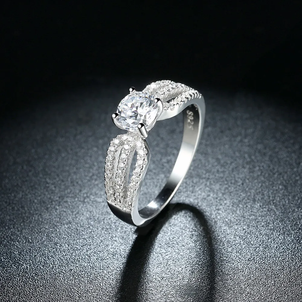 Solid 925 Sterling Silver Wedding Ring Luxurious Design Female Fashion Jewelry Cubic Zirconia Rings For Women(JewelOra RI102645)