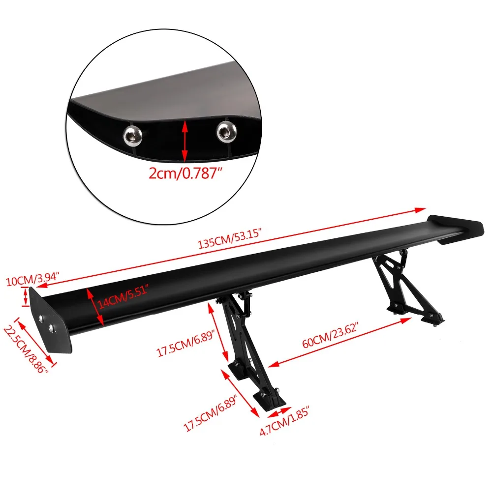 Universal Black 53'' Aluminum Lightweight Car Sedan GT Rear Trunk Wing Racing Spoiler D10