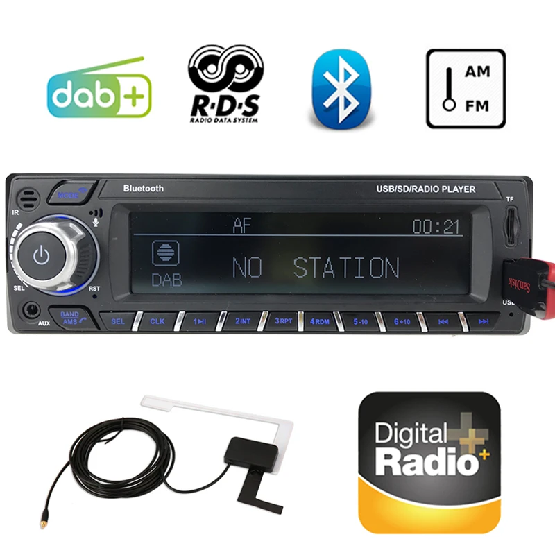 1089DAB+ 1 Din Автомобильный радиоприемник RDS Hands-Free MP3 / SD / MMC DAB+ FM USB SD ЖК-экран Цифровое аудиовещание Автомобильная Bluetooth-кар