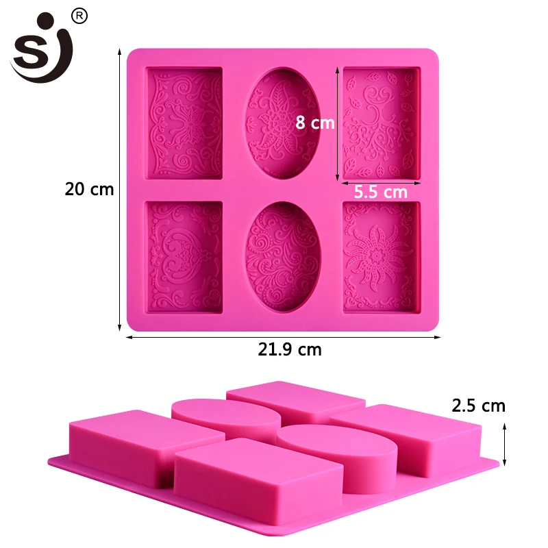 SJ силиконовые формы, 6 полости, форма для мыла, FDA, безопасная круглая квадратная форма для изготовления мыла, формы для выпечки, инструменты для изготовления мыла своими руками