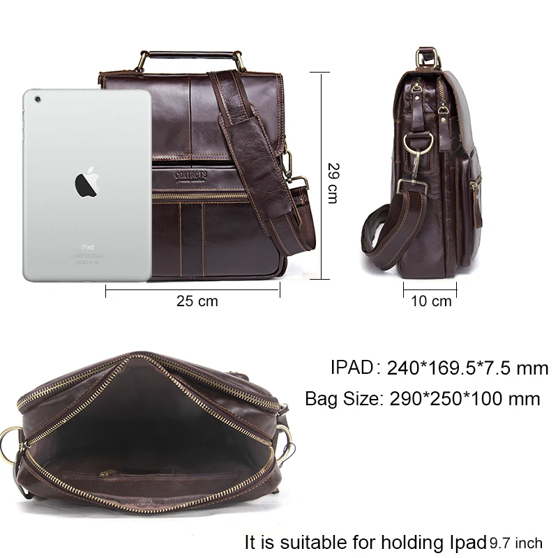  CONTACT'S Brand Design Genuine Leather Shoulder Bag Men Crossbody Messenger Bags Vintage Men's Hand - 32790205379