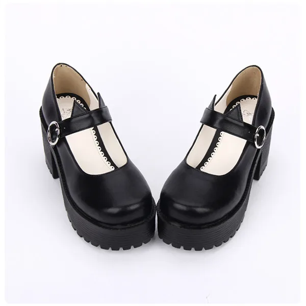 The Cat Ear Thick Platform Black Mary Jane Shoes School Girl Punk