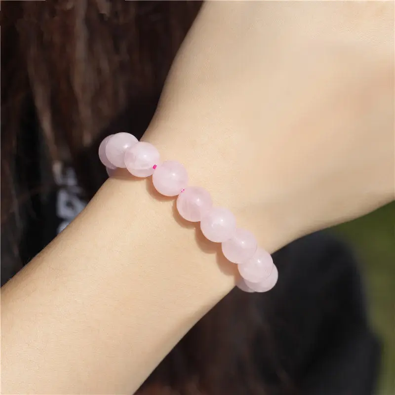 Wholesale Pink Powder crystal Quartz Natural Stone Streche Bracelet Elastic Cord Pulserase Jewelry Beads Lovers woman Gift