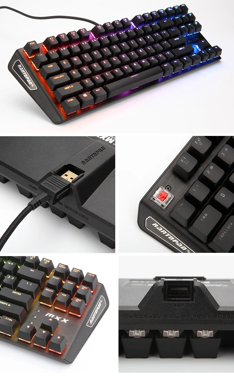 Rantopad MXX Cherry/GATERON Механическая игровая клавиатура 87-Key Deluxe Edition 4 Axis aluminum Cover белый одноцветный RGB светодиодный