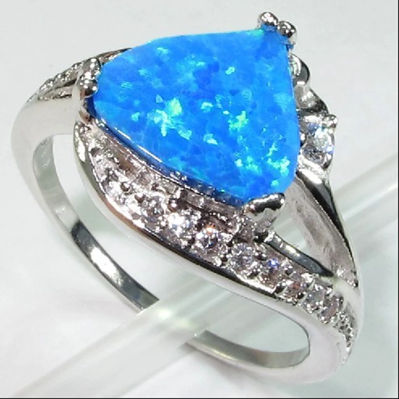 

SHUNXUNZE Blue opal vintage Engagement wedding rings for men and women alibaba-express Rhodium Plated R206 size 9