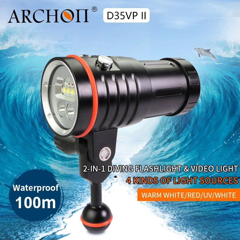 ARCHON D35VP II 4200lm dive фотография свет фонарь для дайвинга Лампа 18650 Li-Ion batter подводный фонарик видео свет+ красный+ УФ+ точечная лампа