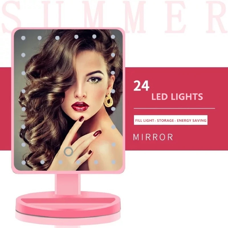 

LED Makeup Mirror with 24 Lights Smart Touch screen Smart Dimming Creative Desktop led Makeup mirror Lamp beads to repair