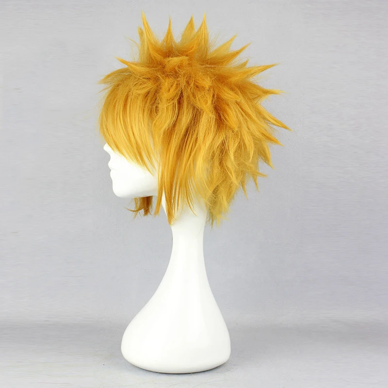 NARUTO Uzumaki Naruto 30cm Short Golden Yellow Spiky Hair for Man Boys Heat Resistant Cosplay Costume Wig+ Headband