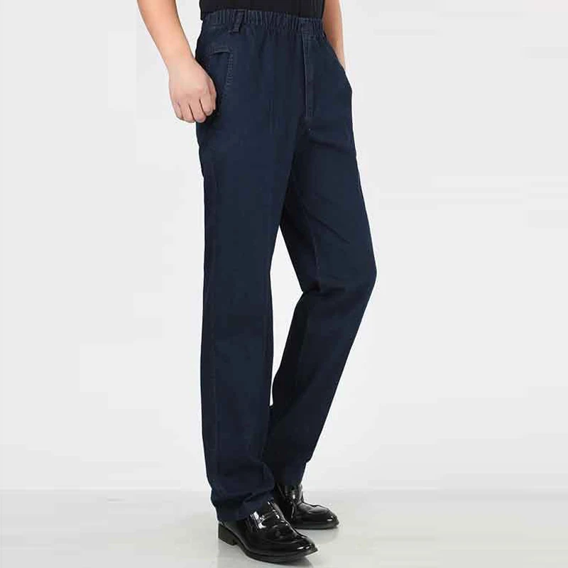 Импортные мужские Стрейчевые джинсы, джинсовые штаны Европейского дизайнера, повседневные деловые прямые свободные мужские джинсовые штаны размера плюс XXXXL