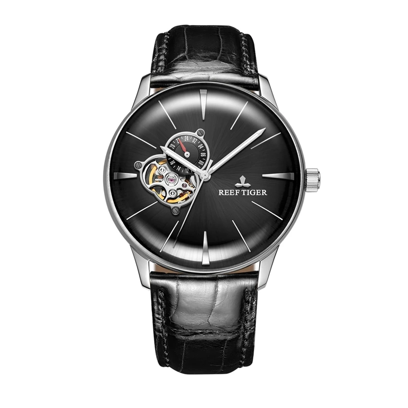 Риф Тигр/ мужские нарядные часы Топ бренд Роскошные автоматические часы из натуральной кожи ремешок Розовое золото аналоговые часы RGA8239 - Цвет: RGA8239-YBB