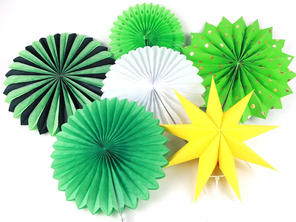 

6pcs/Lot Green Theme Party Honeycomb Tissue Paper Fans Wedding Birthday Party Decorations Kids Event Party Supplies Baby Shower