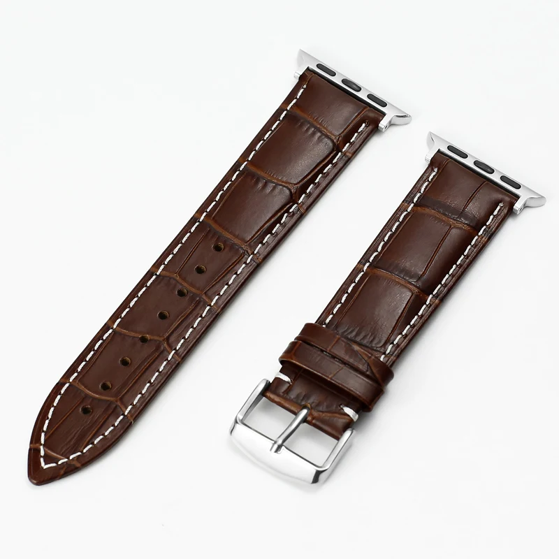 Carouse Watch Accessories Calf Genuine Leather Strap For Apple Watch Band 42mm 38mm Series 4/3/2/1 iWatch 44mm 40mm Watchband - Цвет ремешка: Silver-Brown-A