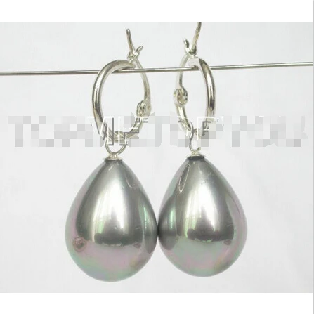 

Free shipping Drop 15X12mm gray shell pearls dangle earrings 925ss silver E1455