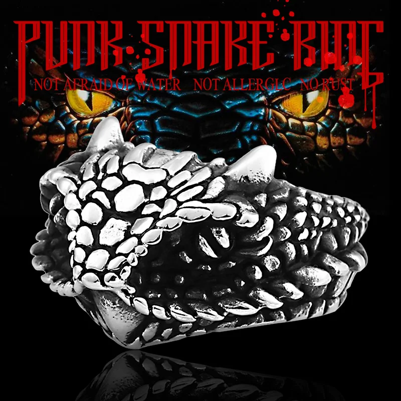 

BEIER Stainless steel Python Scale Ring for Men Opening Vintage How to Train Your Dragon Adjustable Ring Fashion Jewelry BR8-679