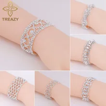 TREAZY невесты роскошный кристалл браслеты для женщин серебро Цвет соединения со стразами Femme Свадебные украшения подарок