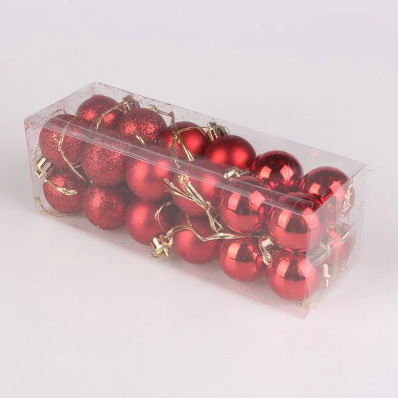 24 шт. 30 мм Мини рождественские мячики елочные шары пластиковые елочные Подвесные Украшения для вечерние, Прямая поставка - Цвет: red Long box
