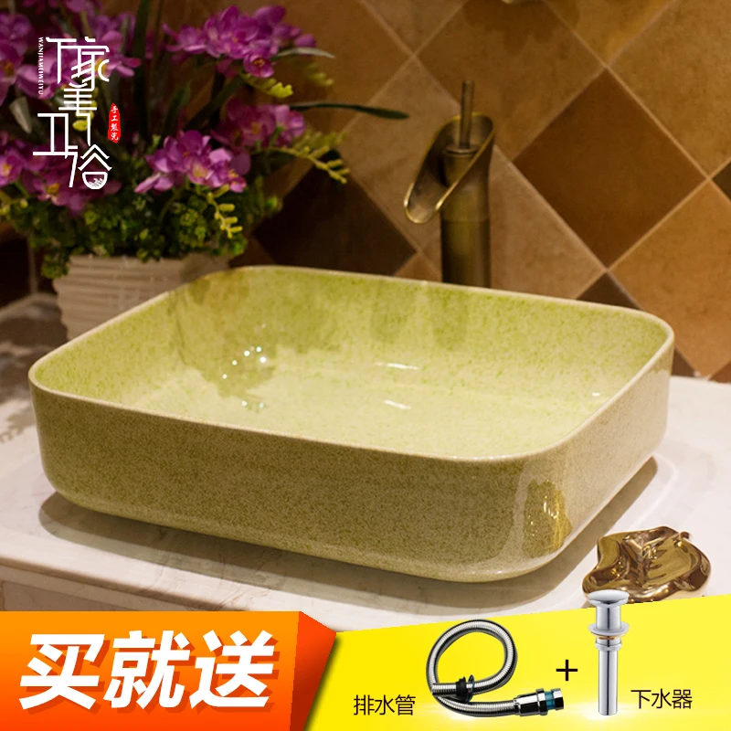 

Wonga ceramic counter basin wash art basin plus size square fruit green glaze