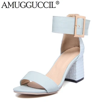 

Plus Big Size 34-46 White Pink Blue Buckle Fashion Sexy High Heel Summer Girls Female Lady Women Sandals L935